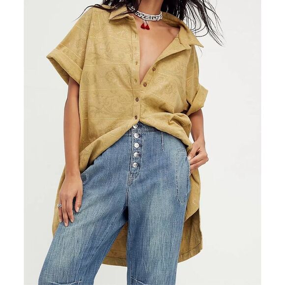 Free People We The Free Yin To My Yang Button Down Long Top, Women’s Small - Picture 1 of 11